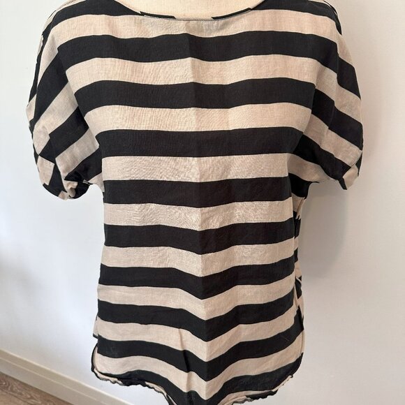 Zara Linen Cotton Striped Black and Cream  Top SZ XS/S EUC - Picture 7 of 7